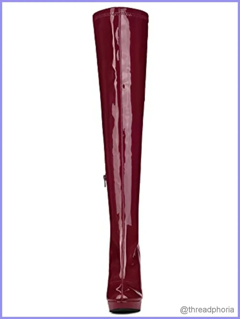 Patent Leather Chunky Heel Platform Over Knee Boots with Zip